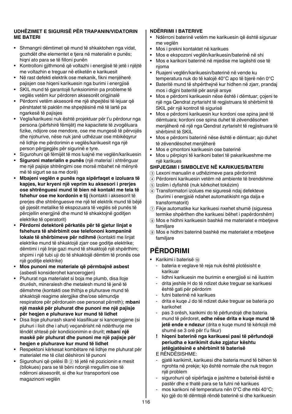 Përdorimi | Skil 2026 AA User Manual | Page 116 / 132