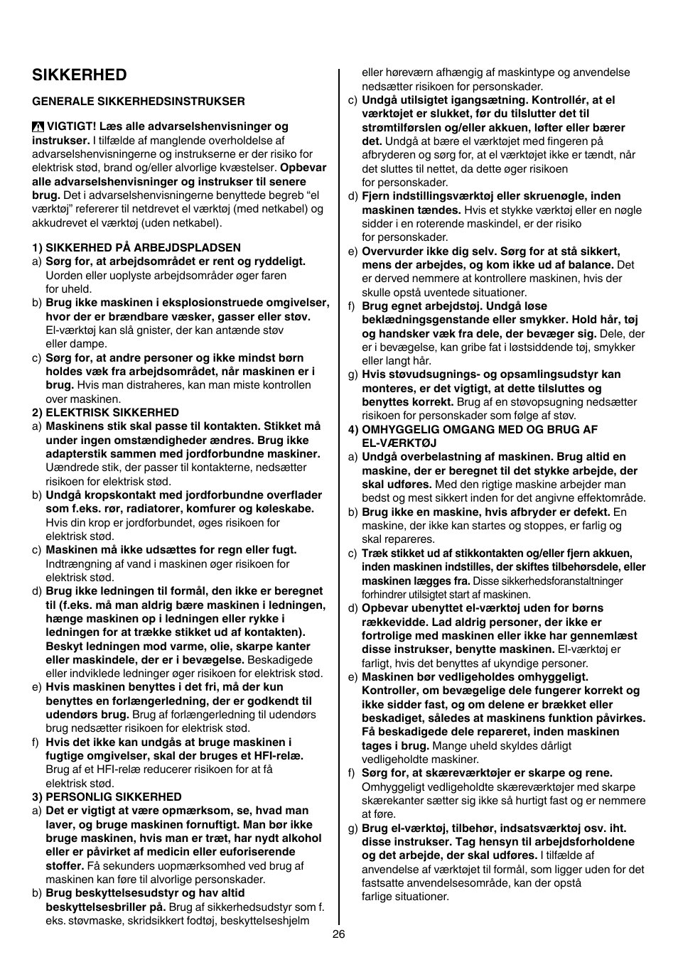 Sikkerhed | Skil 2026 AA User Manual | Page 26 / 132