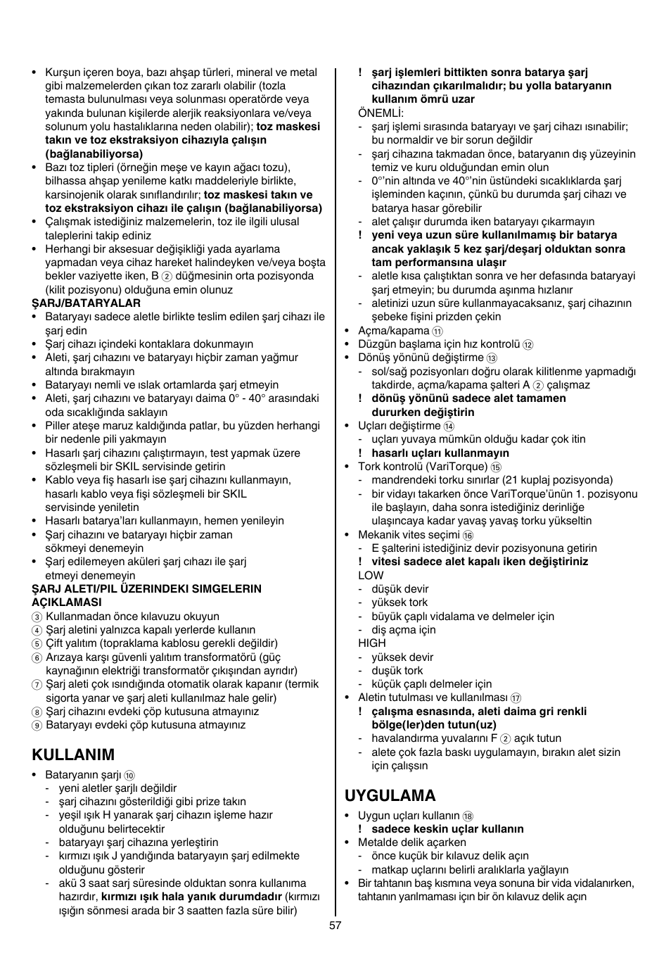 Kullanim, Uygulama | Skil 2026 AA User Manual | Page 57 / 132