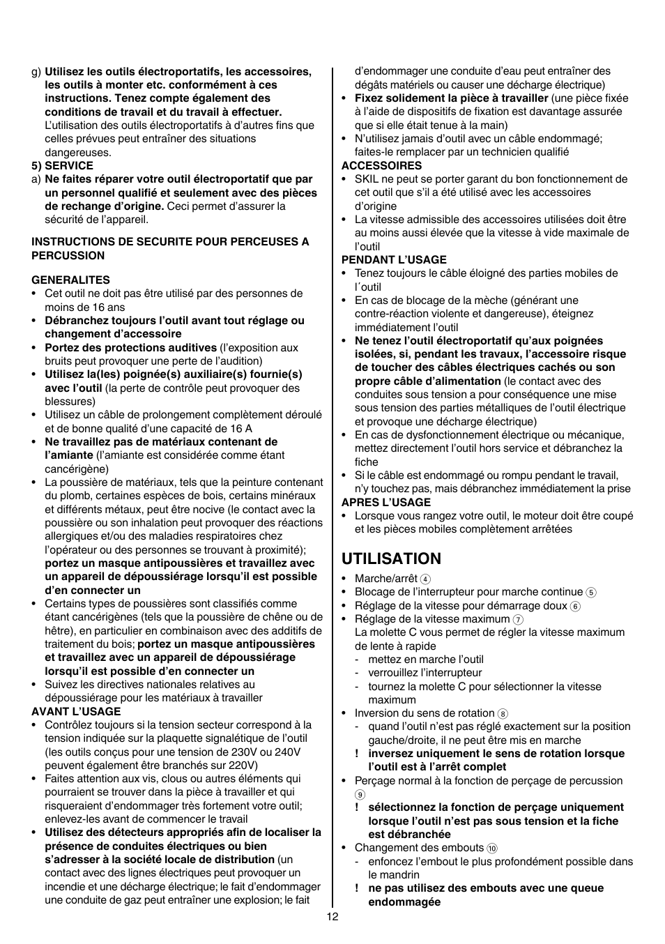 Utilisation | Skil 6389 AG User Manual | Page 12 / 108