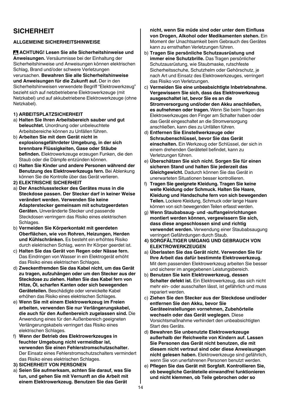 Sicherheit | Skil 6389 AG User Manual | Page 14 / 108