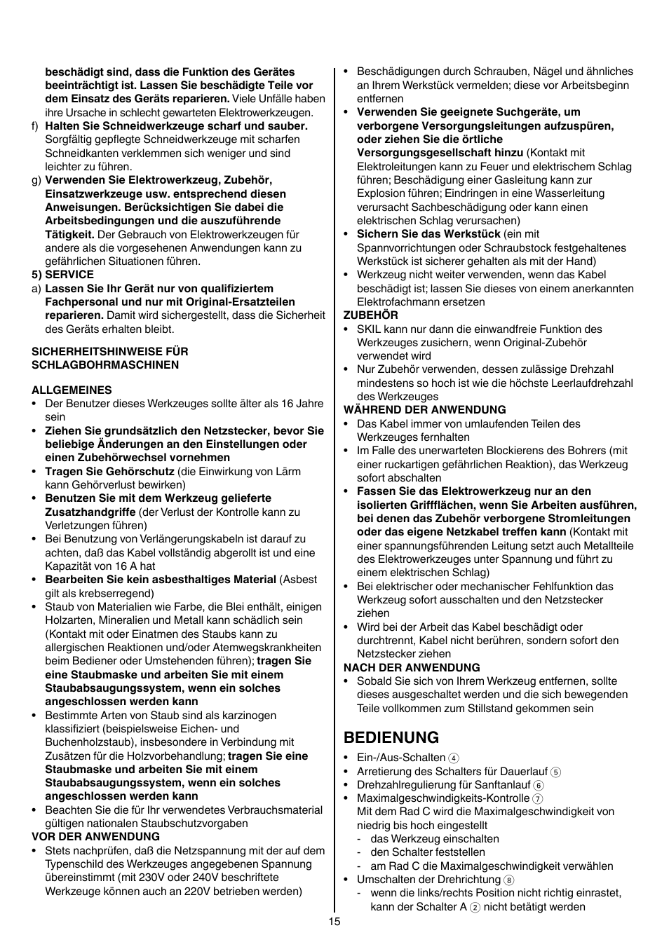 Bedienung | Skil 6389 AG User Manual | Page 15 / 108