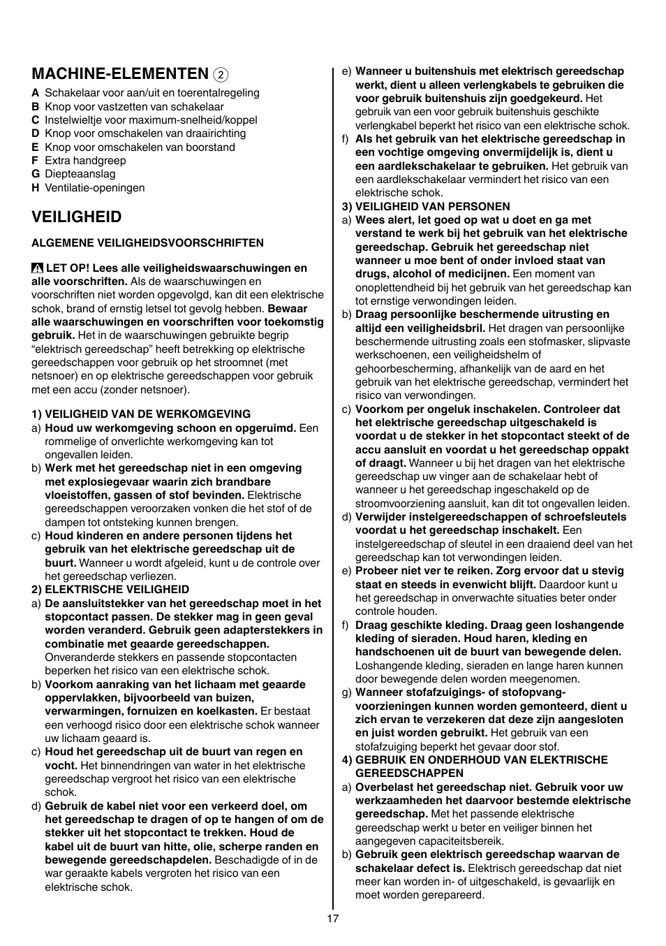 Machine-elementen 2, Veiligheid | Skil 6389 AG User Manual | Page 17 / 108