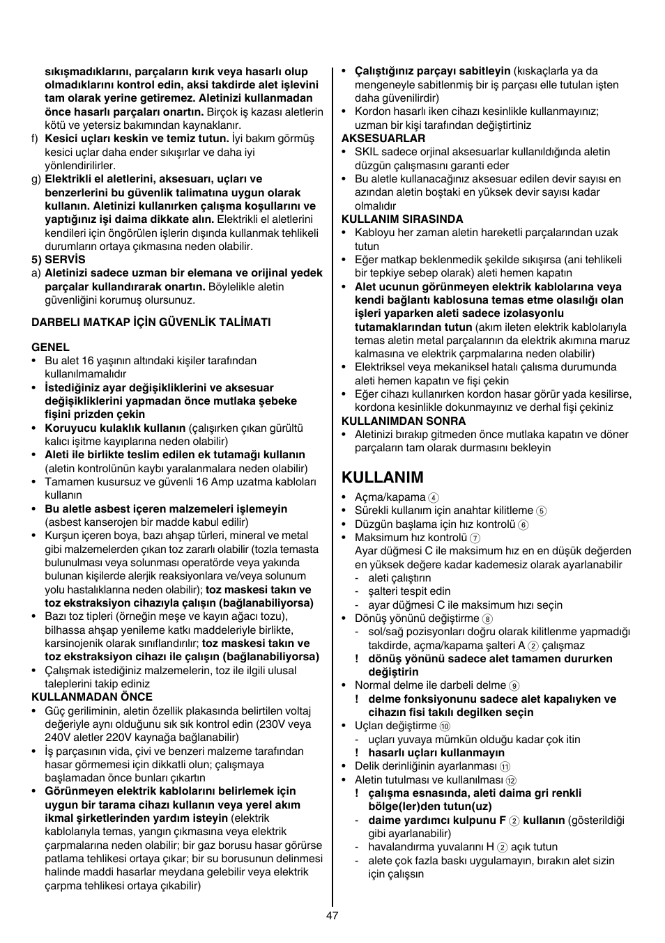 Kullanim | Skil 6389 AG User Manual | Page 47 / 108