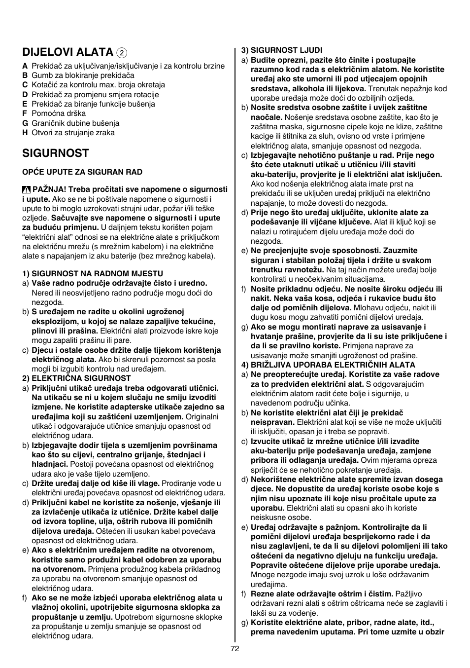 Dijelovi alata 2, Sigurnost | Skil 6389 AG User Manual | Page 72 / 108