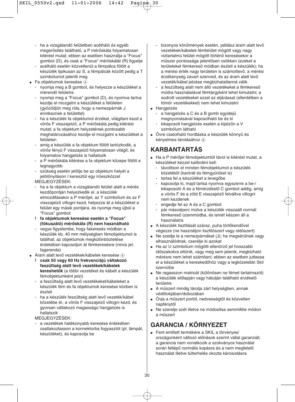 Karbantartás, Garancia / környezet | Skil 0550 AA User Manual | Page 30 / 68