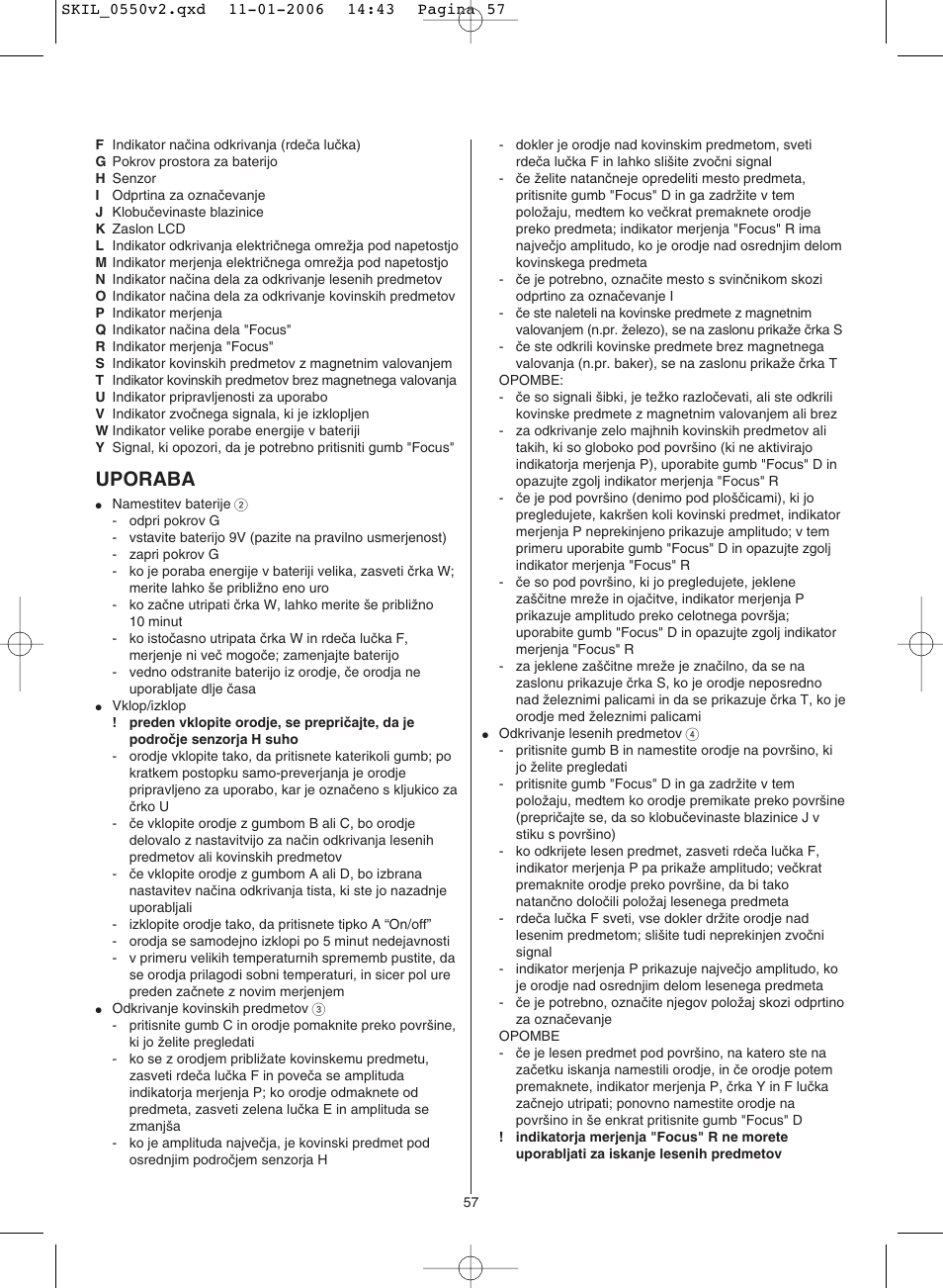 Uporaba | Skil 0550 AA User Manual | Page 57 / 68