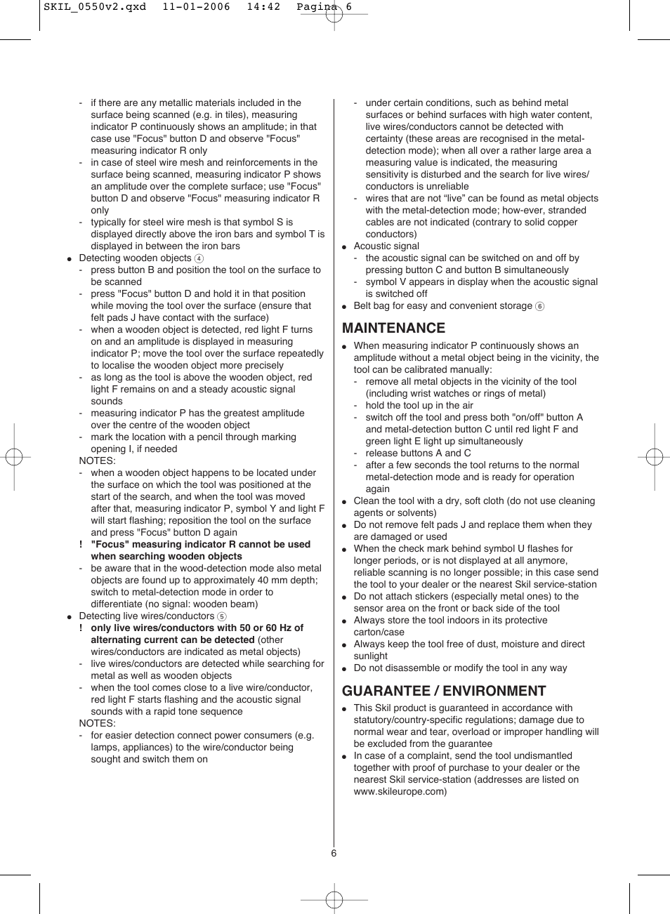 Maintenance, Guarantee / environment | Skil 0550 AA User Manual | Page 6 / 68