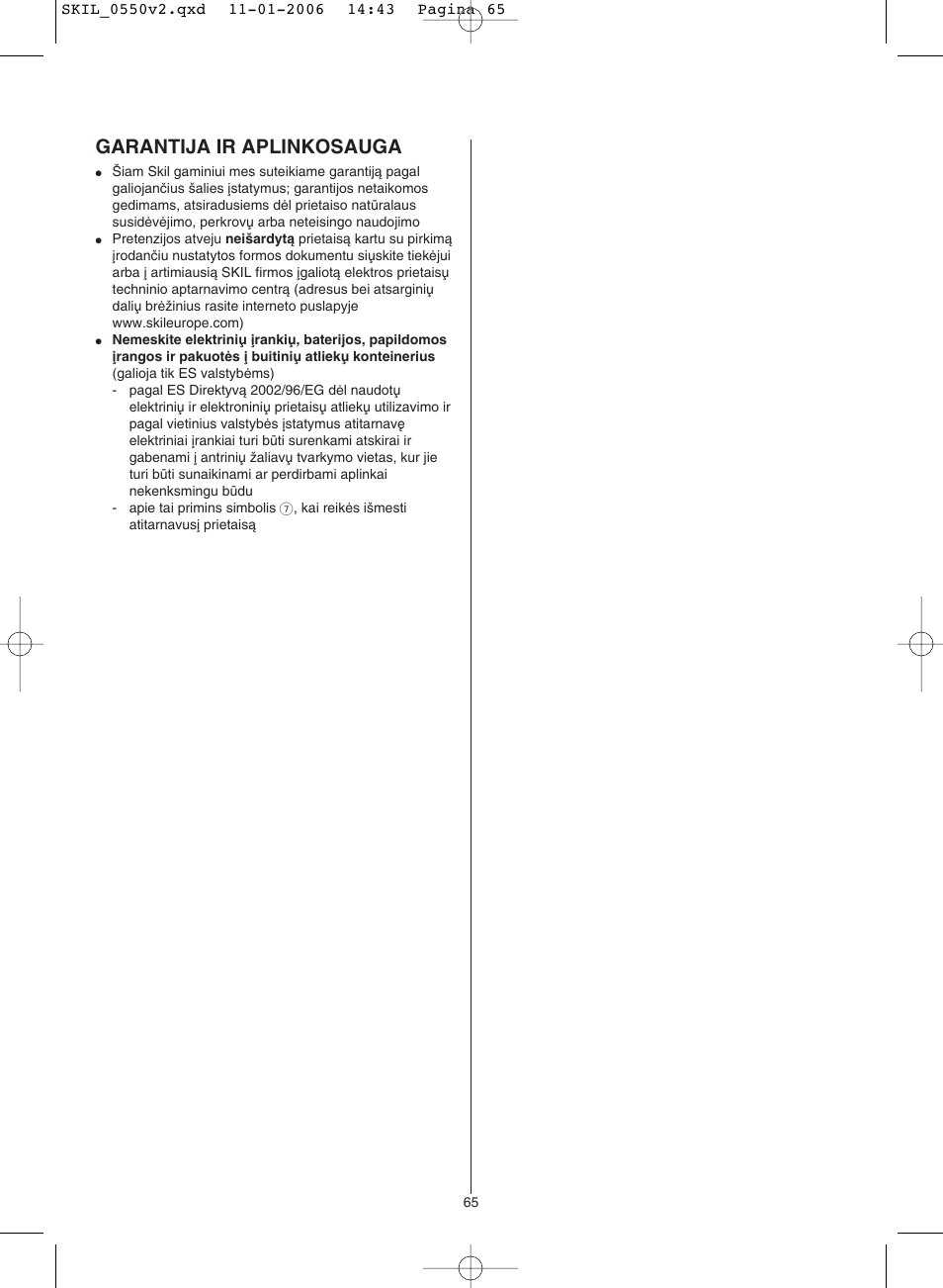 Garantija ir aplinkosauga | Skil 0550 AA User Manual | Page 65 / 68