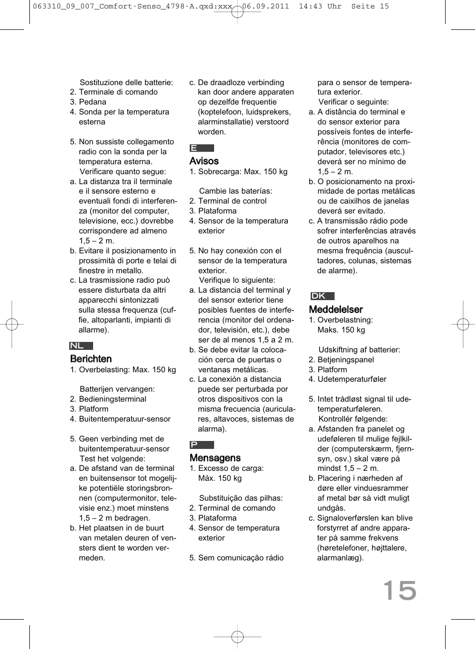 Bbeerriicchhtteenn, Aavviissooss, Mmeennssaaggeennss | SOEHNLE Comfort Senso User Manual | Page 15 / 36
