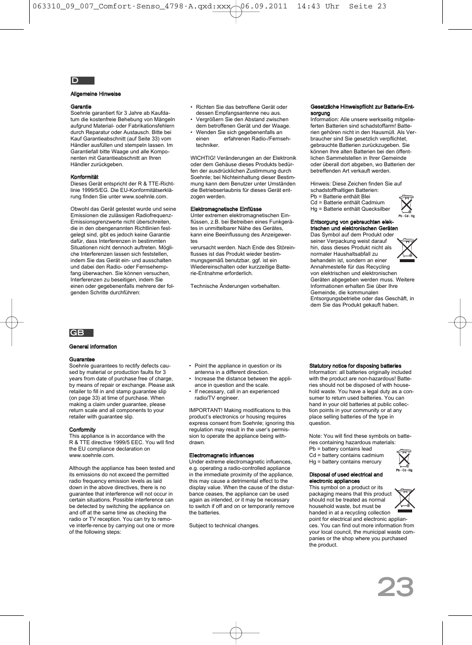 Indoor outdoor | SOEHNLE Comfort Senso User Manual | Page 23 / 36