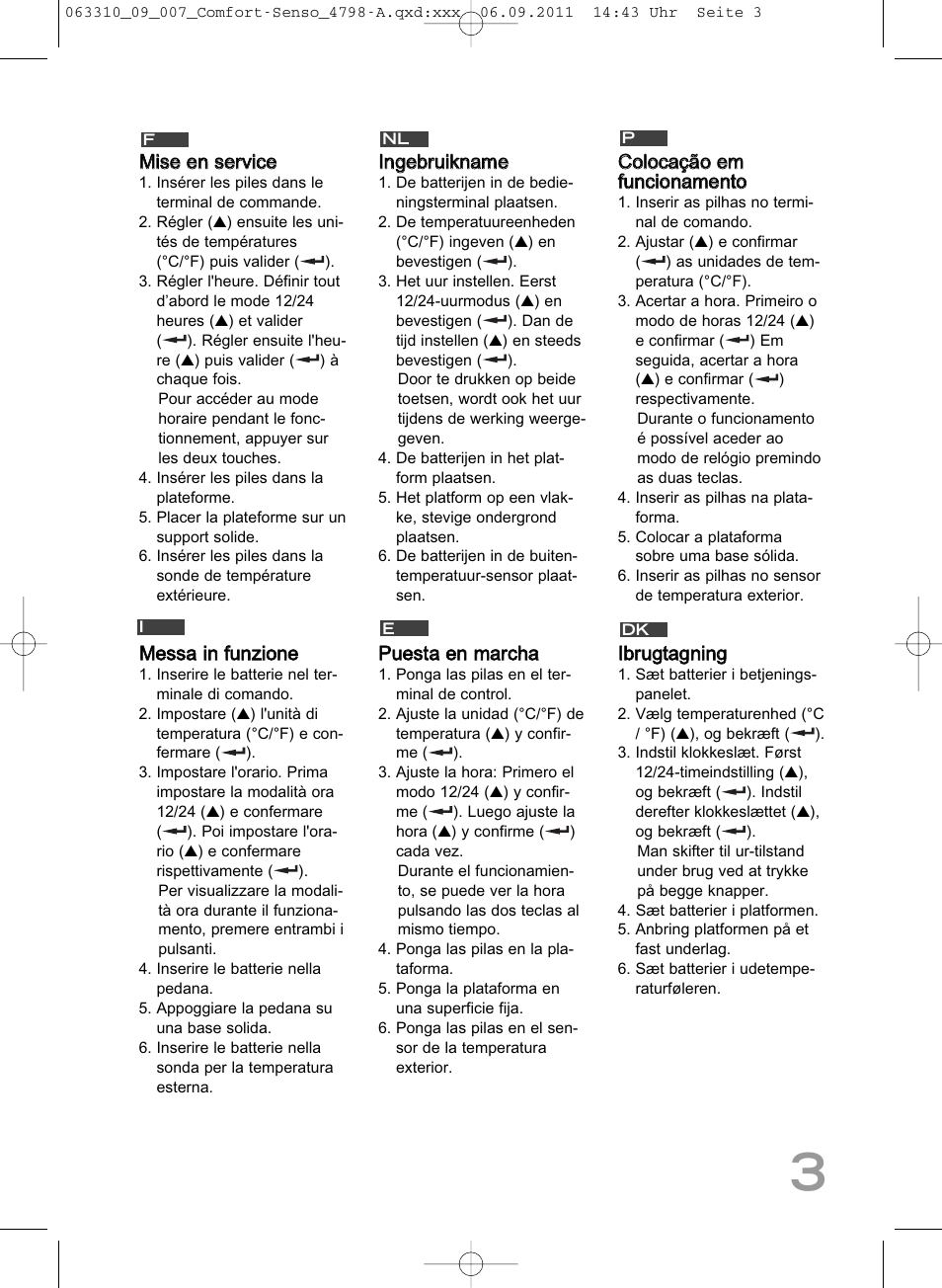 Mmiissee eenn sseerrvviiccee, Iinnggeebbrruuiikknnaam mee, Ppuueessttaa eenn m maarrcchhaa | Iibbrruuggttaaggnniinngg | SOEHNLE Comfort Senso User Manual | Page 3 / 36