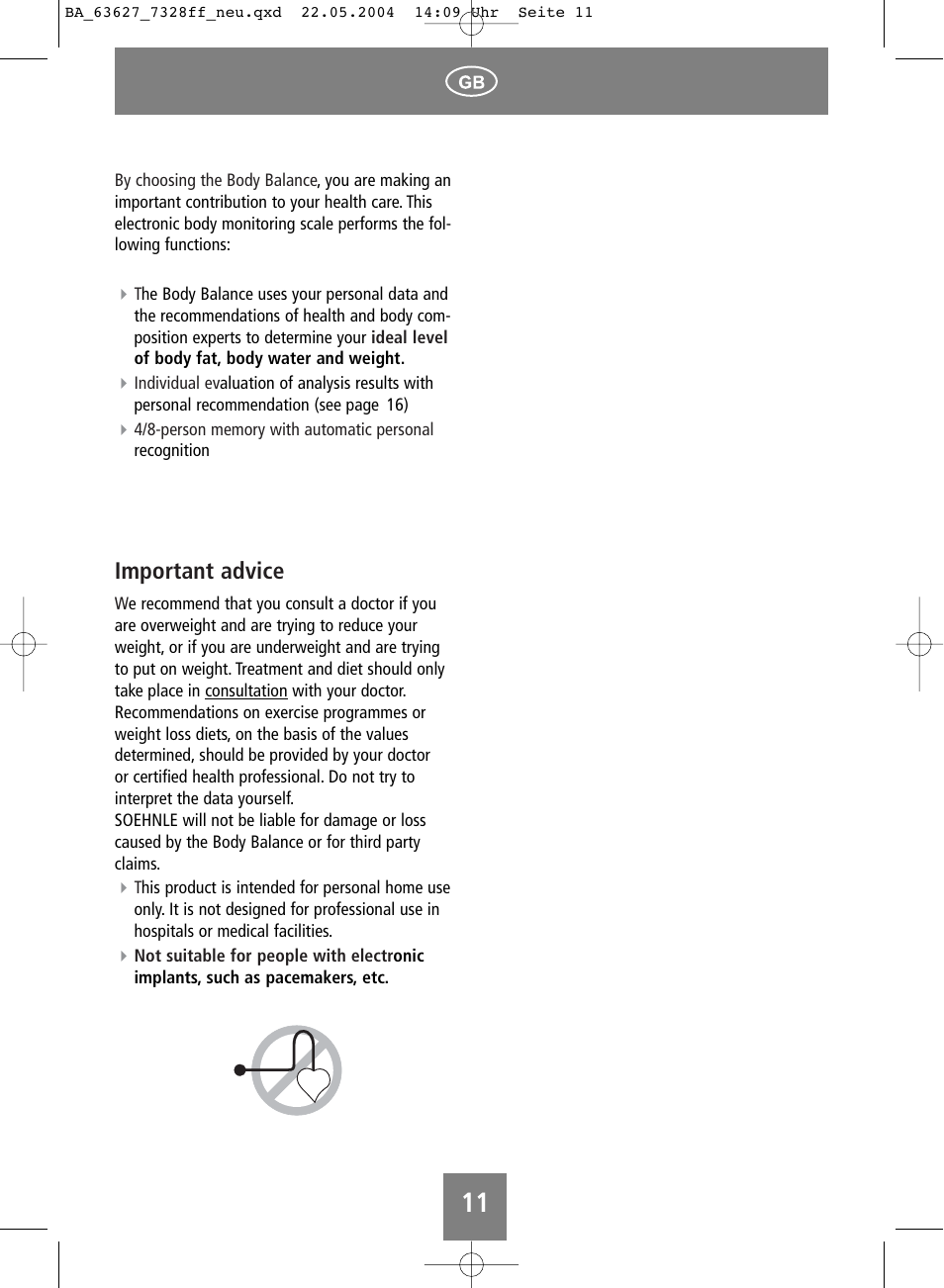 Important advice | SOEHNLE Body Balance Pacific User Manual | Page 11 / 148