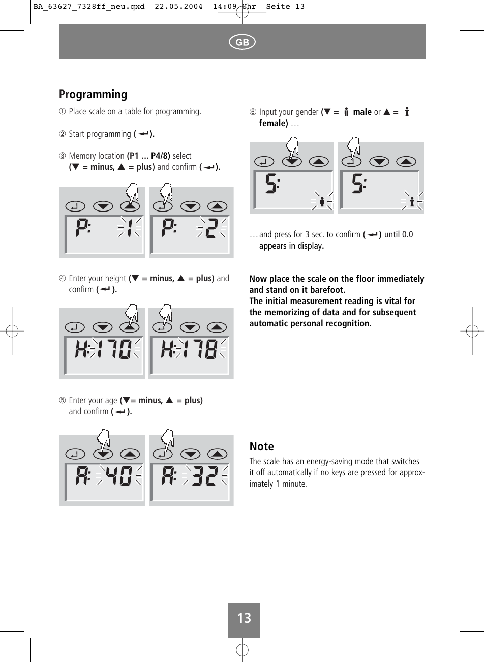 Pr ogramming | SOEHNLE Body Balance Pacific User Manual | Page 13 / 148