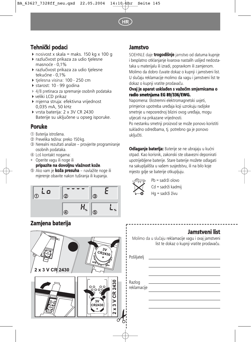 Jjaam mssttvvo o, Jjaam mssttvveen nii lliisstt, Tteeh hn niiččkkii p po od daaccii | Ppo orru ukkee, Zzaam mjjeen naa b baatteerriijjaa | SOEHNLE Body Balance Pacific User Manual | Page 145 / 148