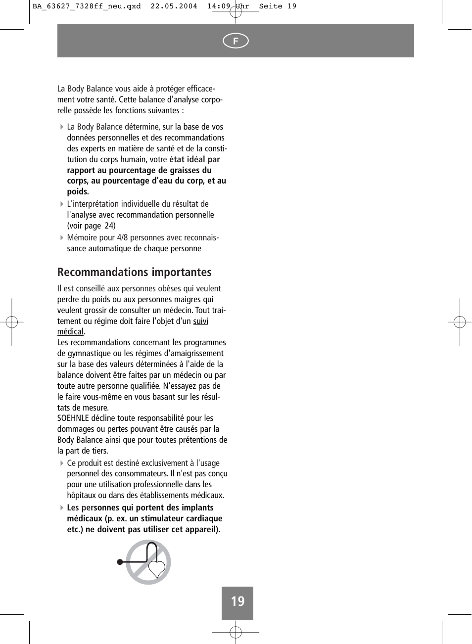Recommandations importantes | SOEHNLE Body Balance Pacific User Manual | Page 19 / 148