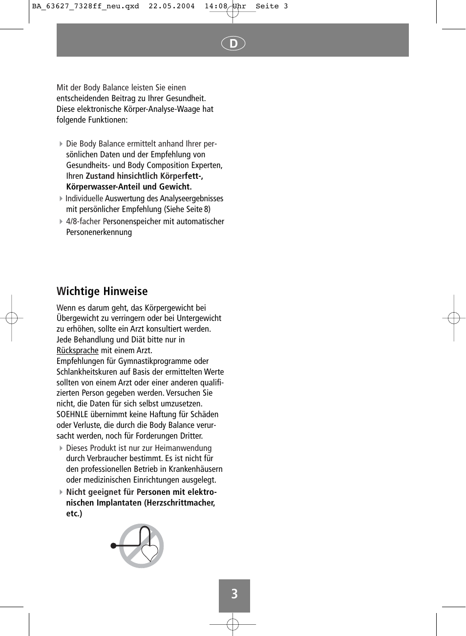 Wichtige hinweise | SOEHNLE Body Balance Pacific User Manual | Page 3 / 148