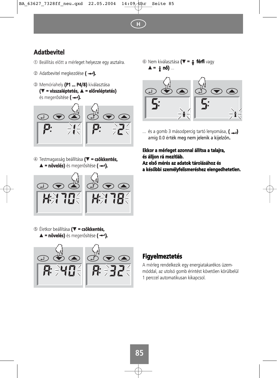 Ffiig gyyeellm meezztteettééss, Aad daattb beevviitteell | SOEHNLE Body Balance Pacific User Manual | Page 85 / 148