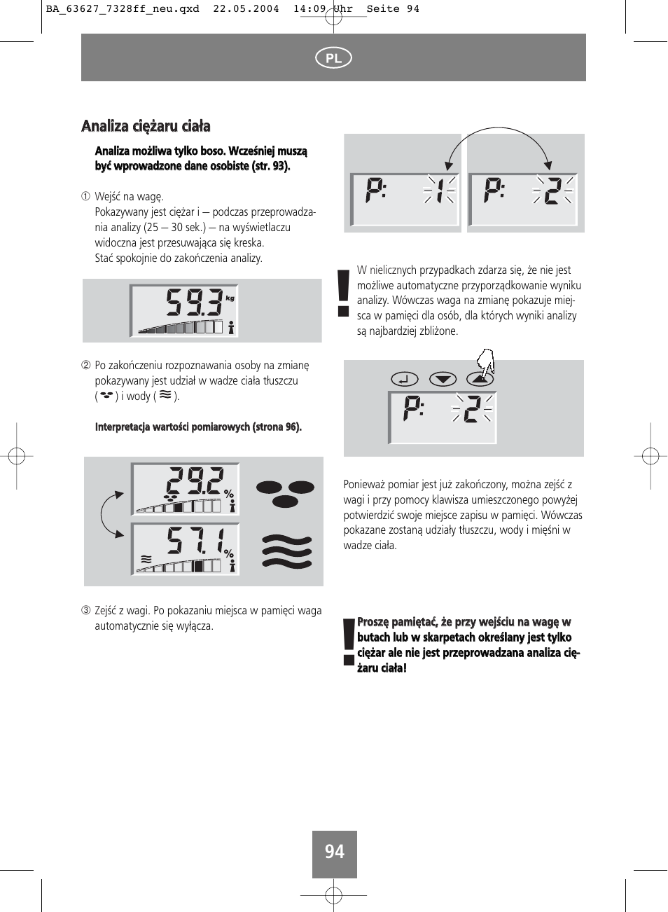 Aan naalliizzaa cciięężżaarru u cciiaałłaa | SOEHNLE Body Balance Pacific User Manual | Page 94 / 148