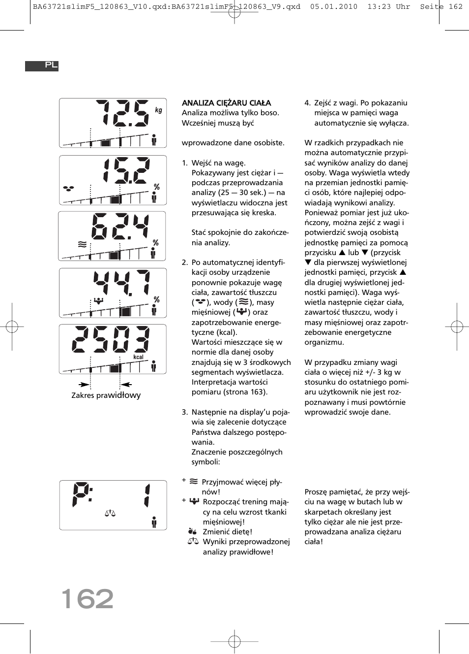 Widłowy, Zakres pra | SOEHNLE Body Balance Slim F5 User Manual | Page 162 / 256