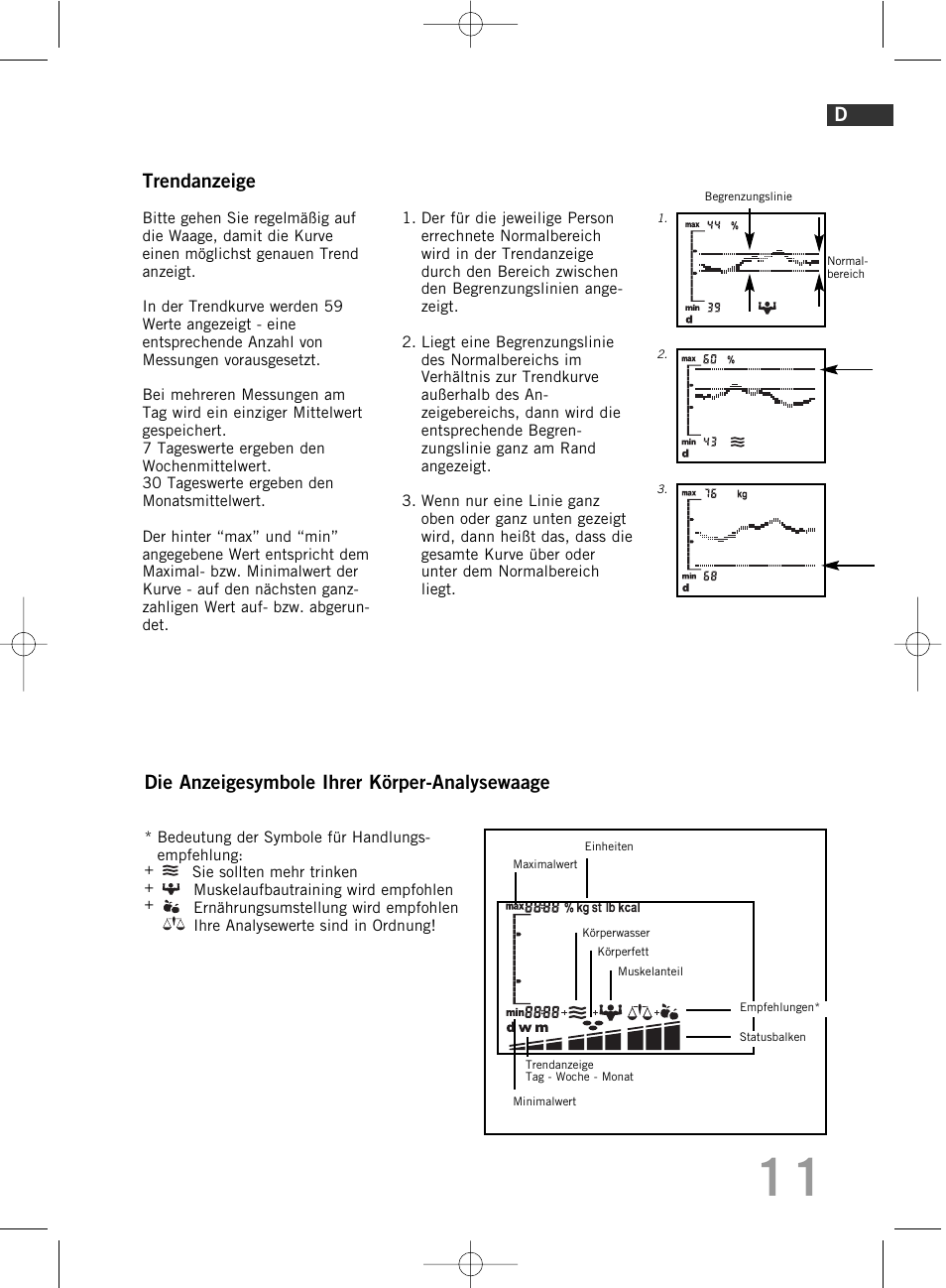Trendanzeige, Die anzeigesymbole ihrer körper-analysewaage | SOEHNLE Body Balance Comfort F5 User Manual | Page 11 / 292