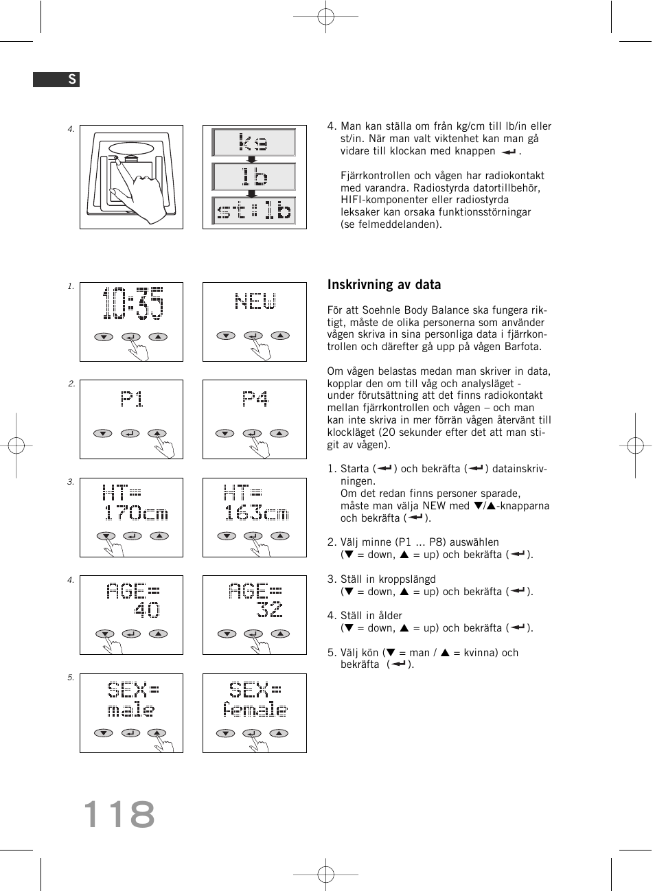 Inskrivning av data | SOEHNLE Body Balance Comfort F5 User Manual | Page 118 / 292