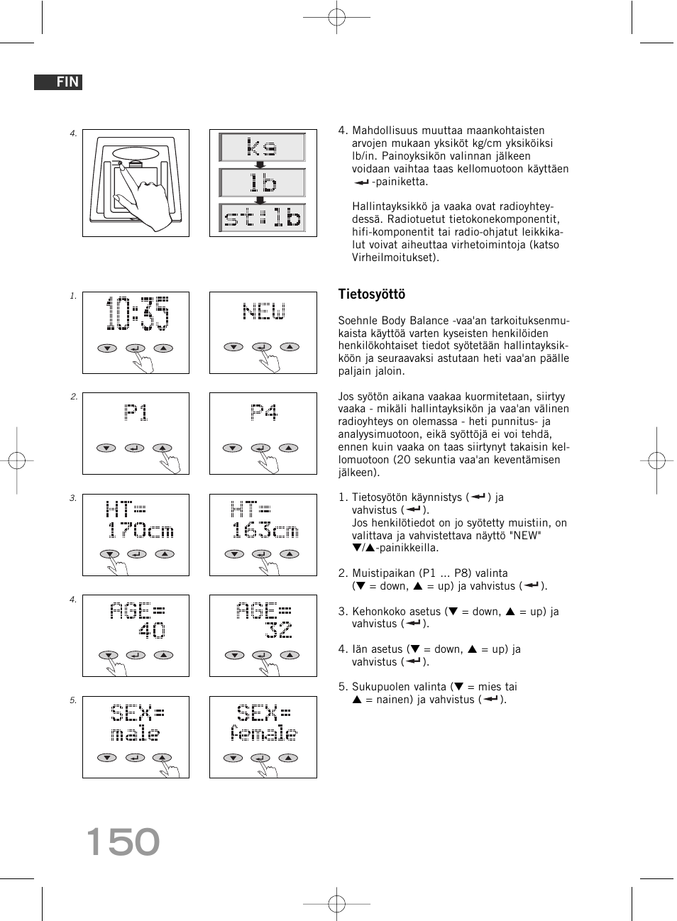 Tietosyöttö | SOEHNLE Body Balance Comfort F5 User Manual | Page 150 / 292