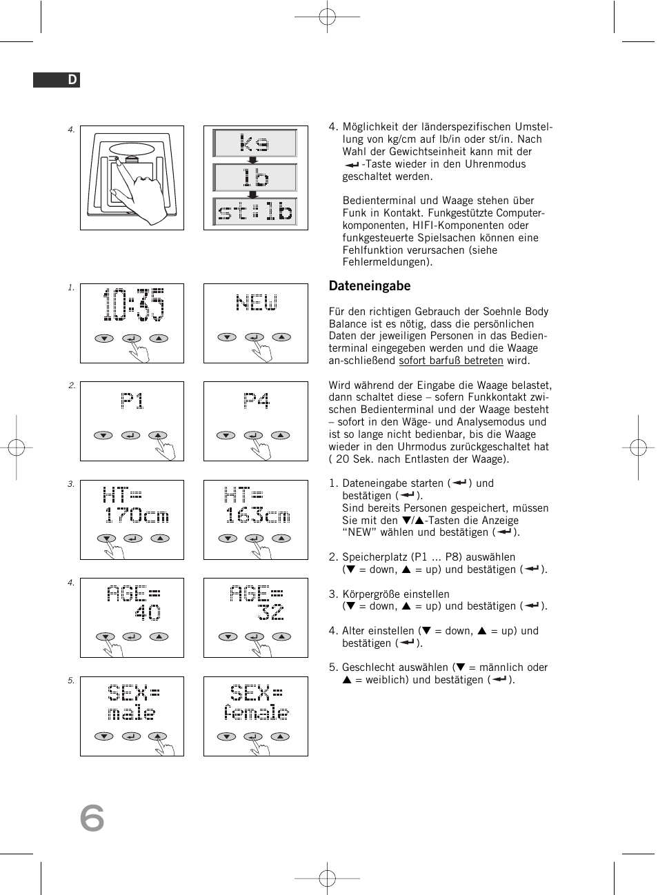 Dateneingabe | SOEHNLE Body Balance Comfort F5 User Manual | Page 6 / 292