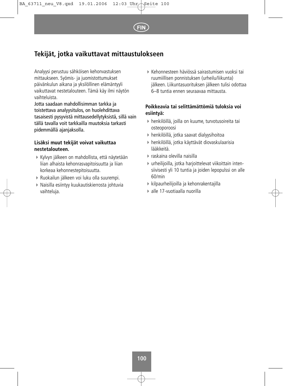 Tekijät, jotka vaikuttavat mittaustulokseen | SOEHNLE Body Balance New York User Manual | Page 100 / 184
