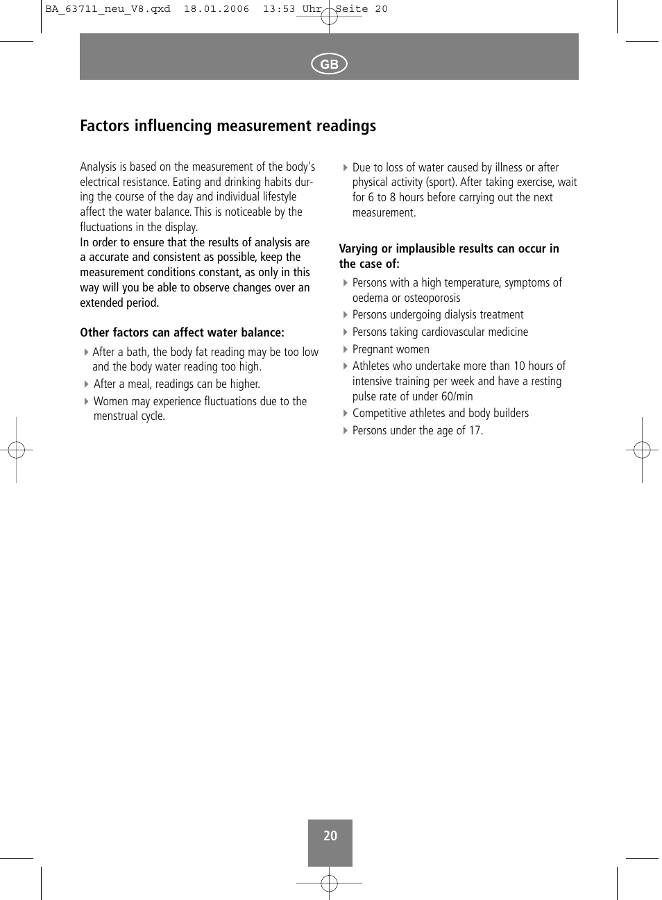 Factors influencing measurement readings | SOEHNLE Body Balance New York User Manual | Page 20 / 184