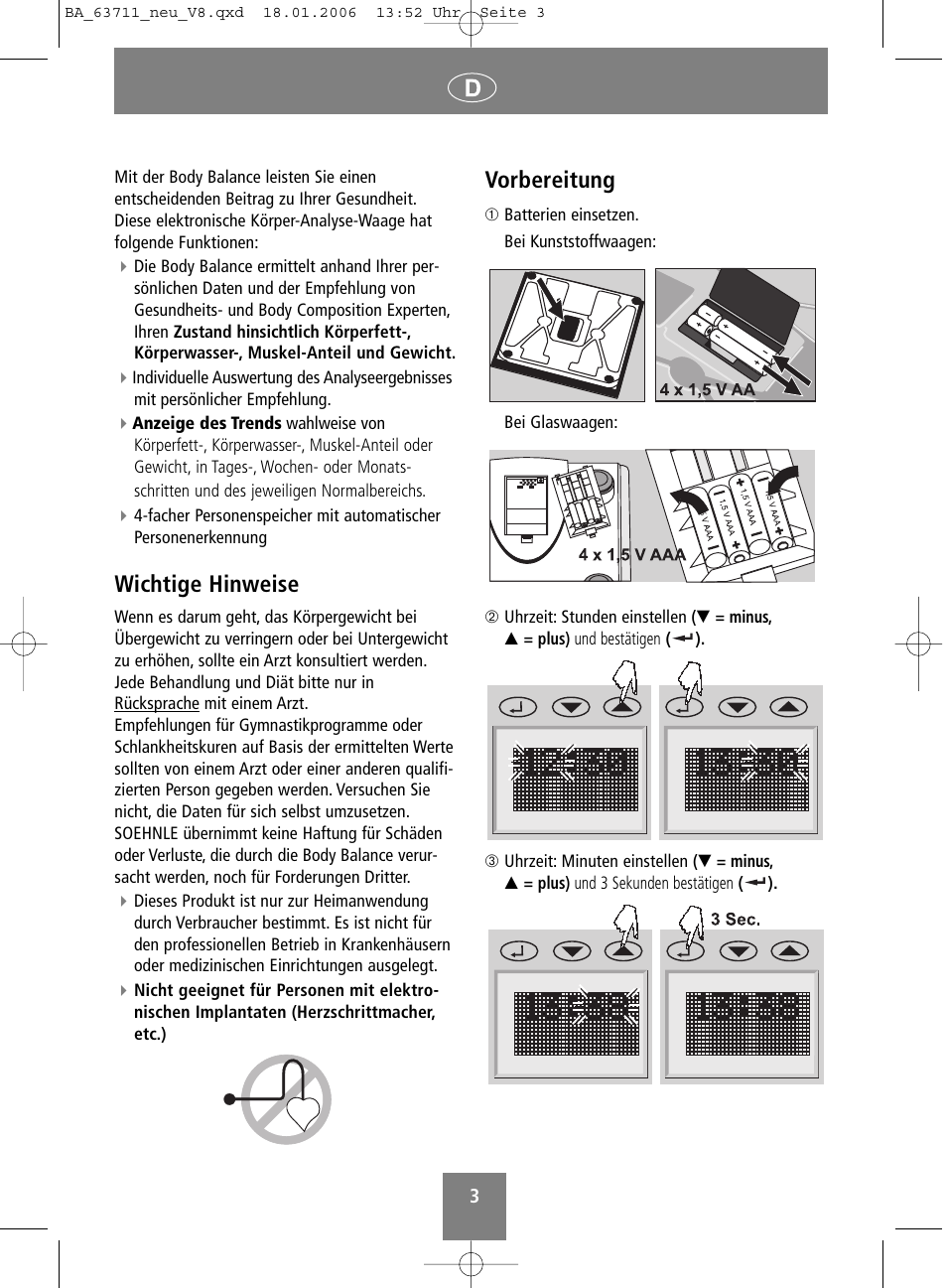 Wichtige hinweise, Vorbereitung | SOEHNLE Body Balance New York User Manual | Page 3 / 184
