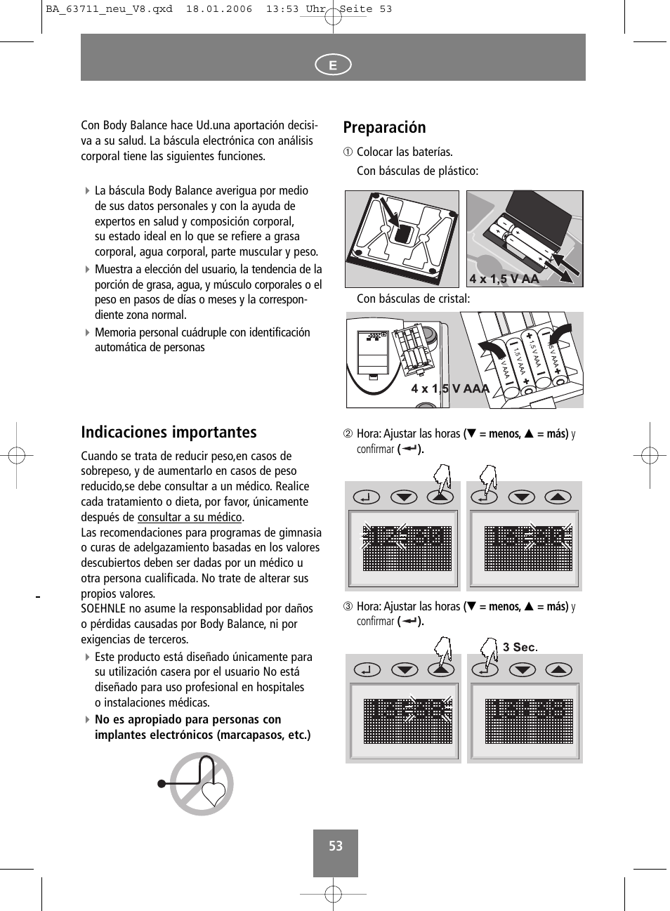 Indicaciones importantes, Preparación | SOEHNLE Body Balance New York User Manual | Page 53 / 184