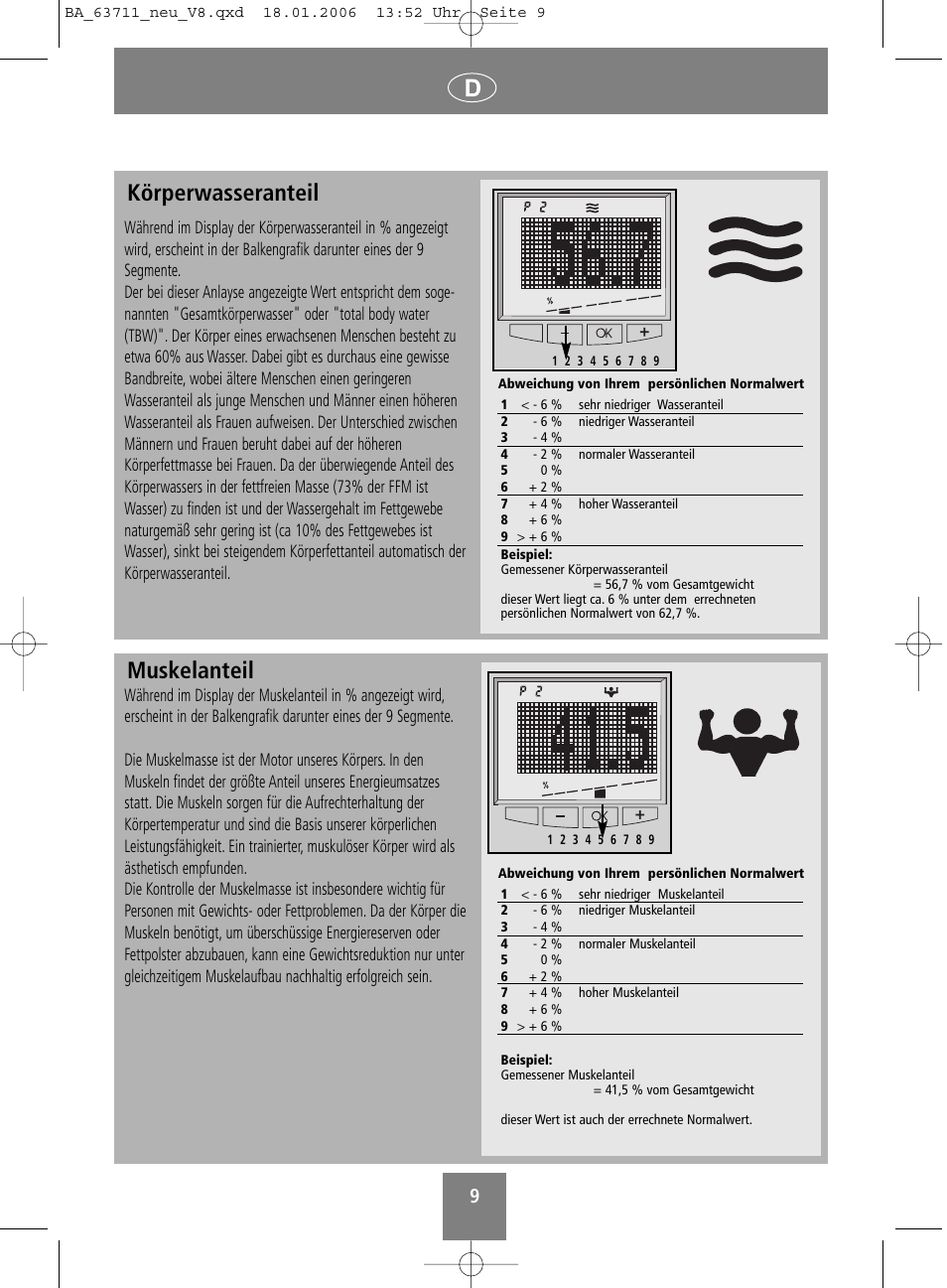 Muskelanteil, Körperwasseranteil | SOEHNLE Body Balance New York User Manual | Page 9 / 184