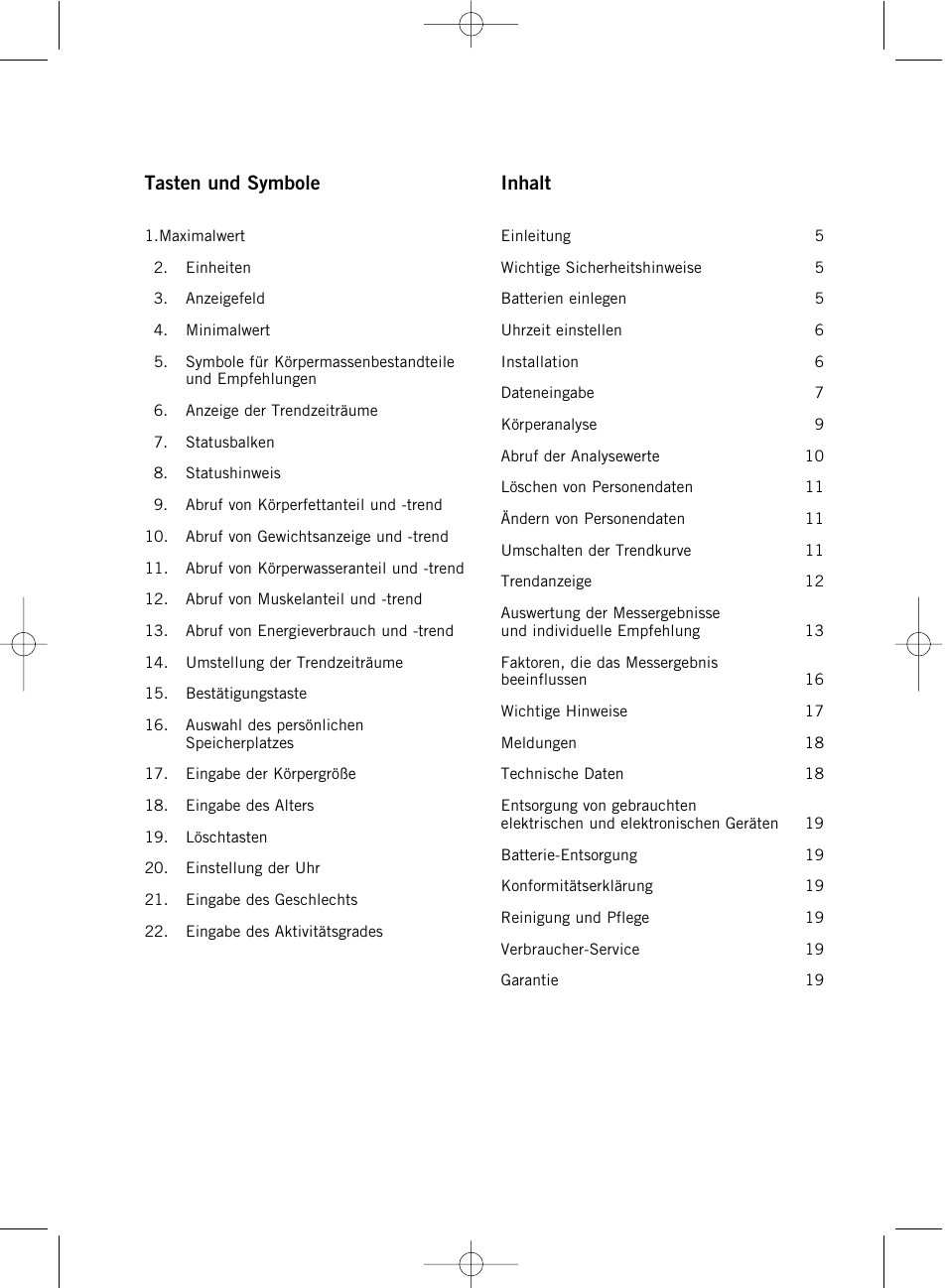 Inhalt, Tasten und symbole | SOEHNLE Body Balance Comfort FS5 User Manual | Page 4 / 292