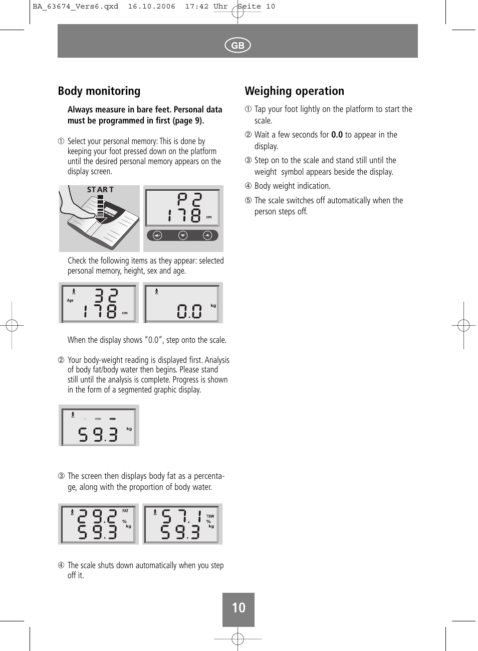 Body monitoring, Weighing operation | SOEHNLE Volga User Manual | Page 10 / 96
