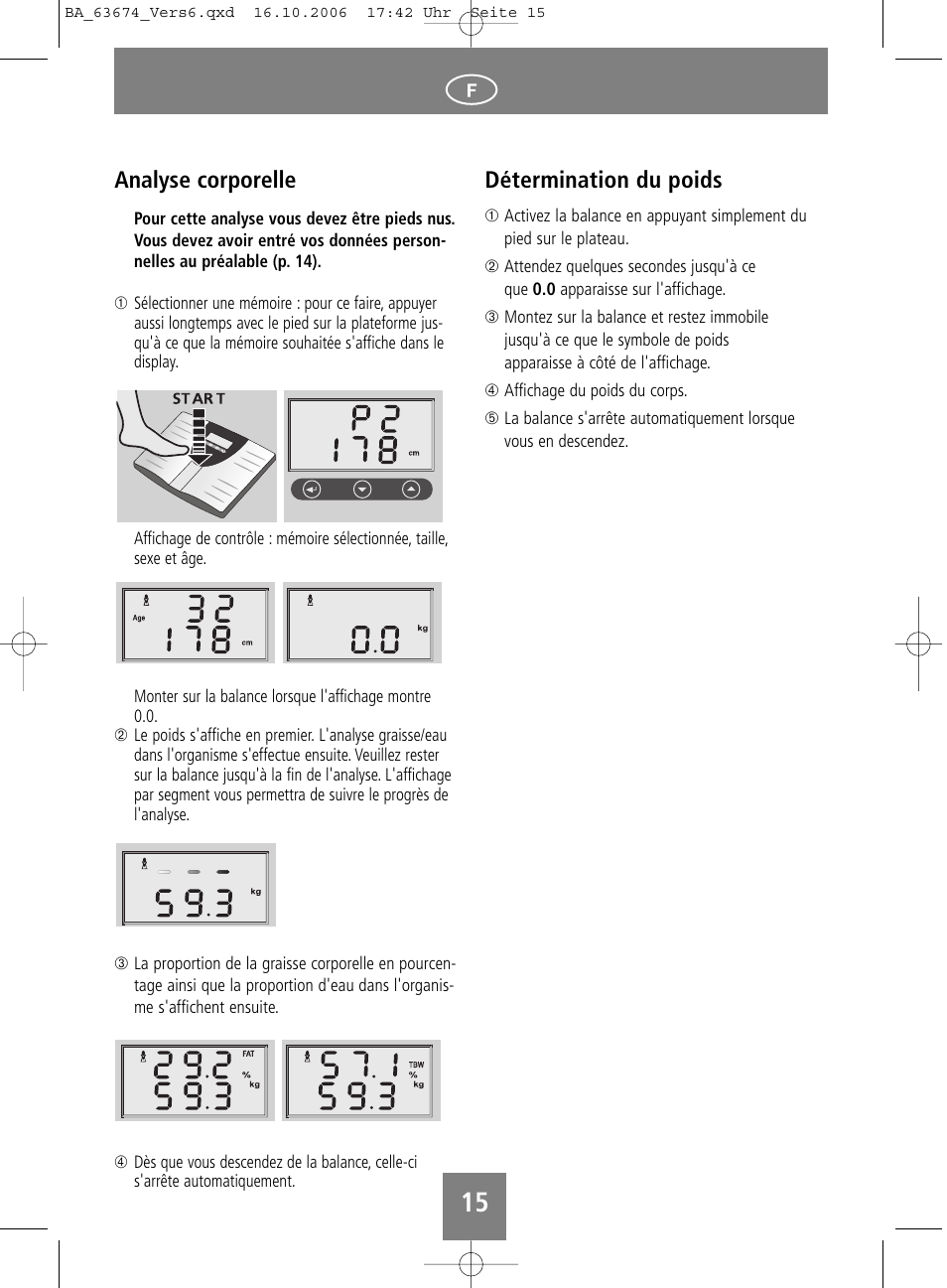 Analyse corporelle, Détermination du poids | SOEHNLE Volga User Manual | Page 15 / 96