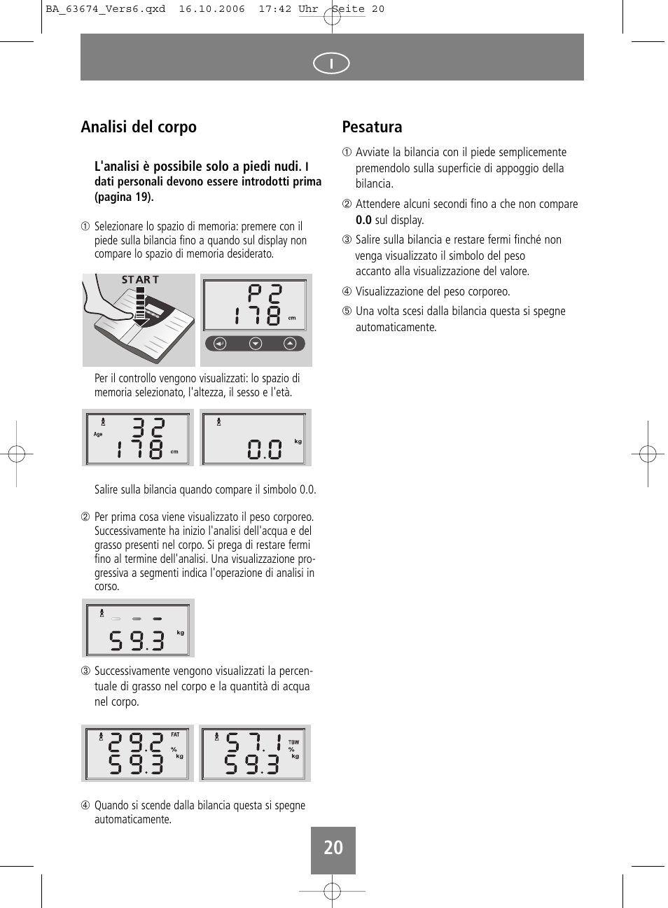 Analisi del corpo, Pesatura | SOEHNLE Volga User Manual | Page 20 / 96