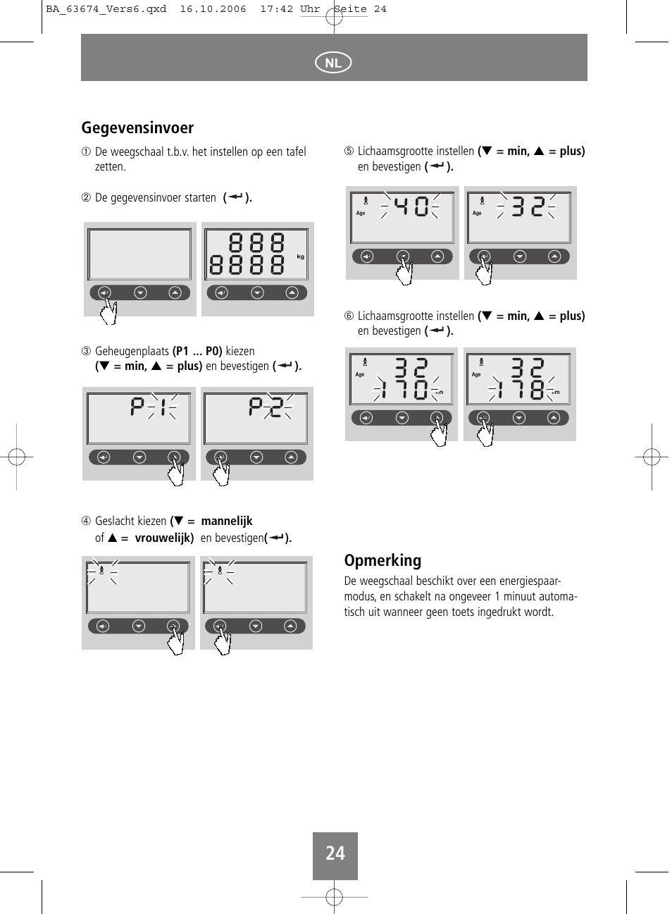Gegevensinvoer, Opmerking | SOEHNLE Volga User Manual | Page 24 / 96