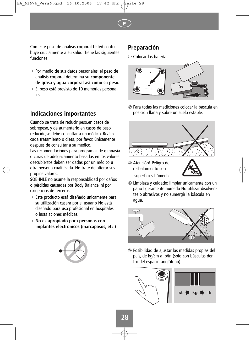 Indicaciones importantes, Preparación | SOEHNLE Volga User Manual | Page 28 / 96