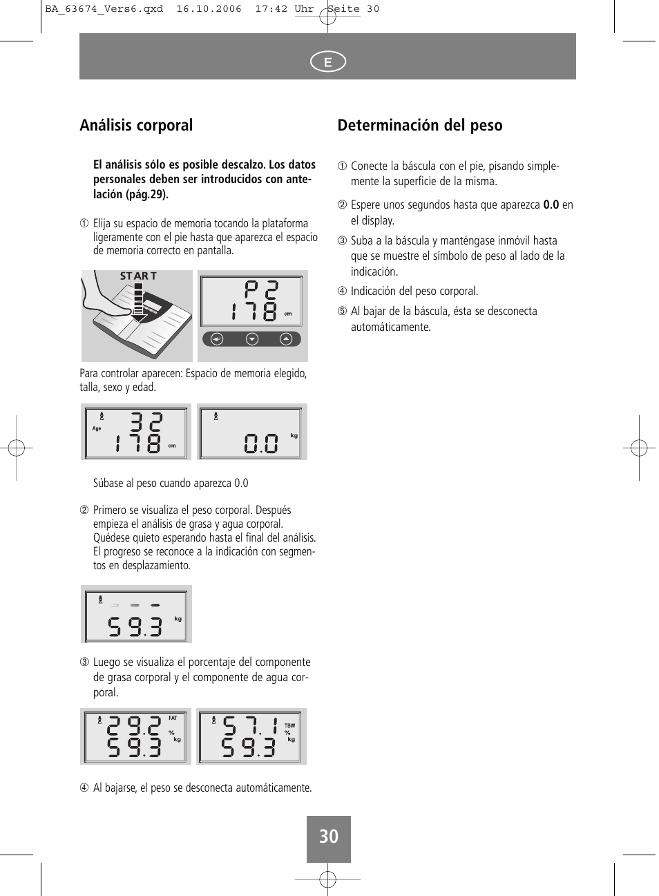 Análisis corporal, Determinación del peso | SOEHNLE Volga User Manual | Page 30 / 96