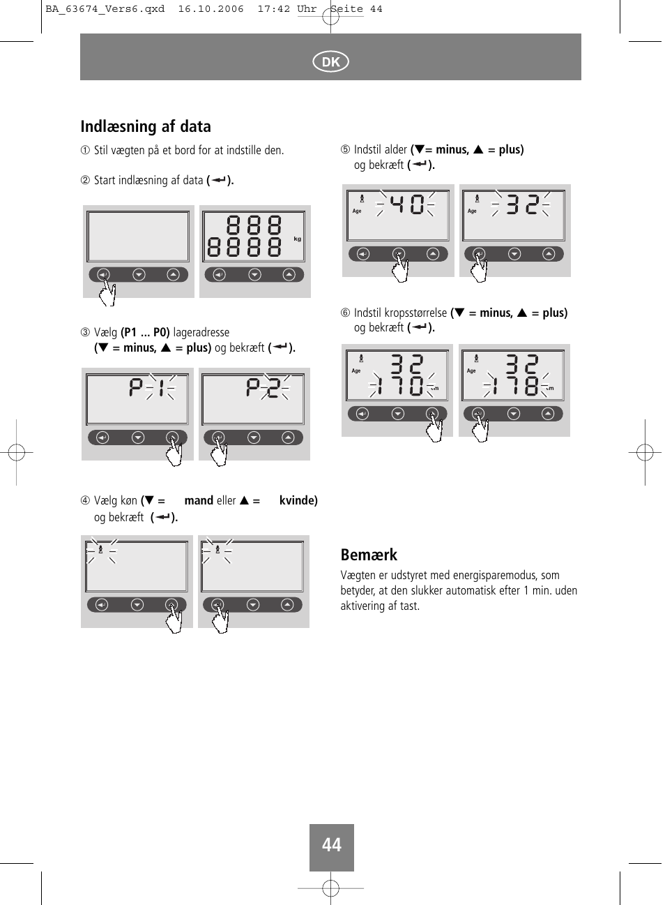 Indlæsning af data, Bemærk | SOEHNLE Volga User Manual | Page 44 / 96