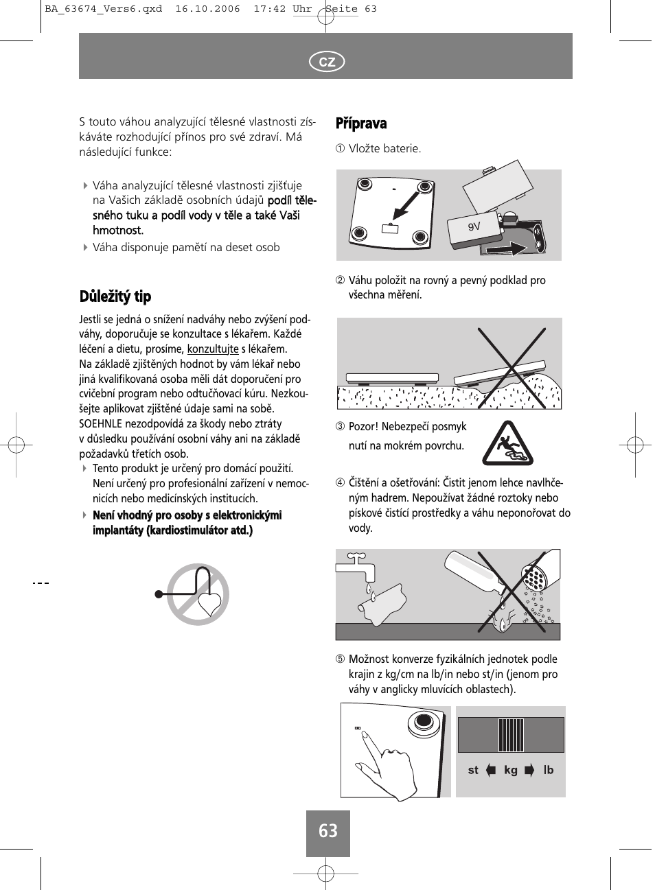 Ddů ůlleežžiittýý ttiip p, Ppřřííp prraavvaa | SOEHNLE Volga User Manual | Page 63 / 96