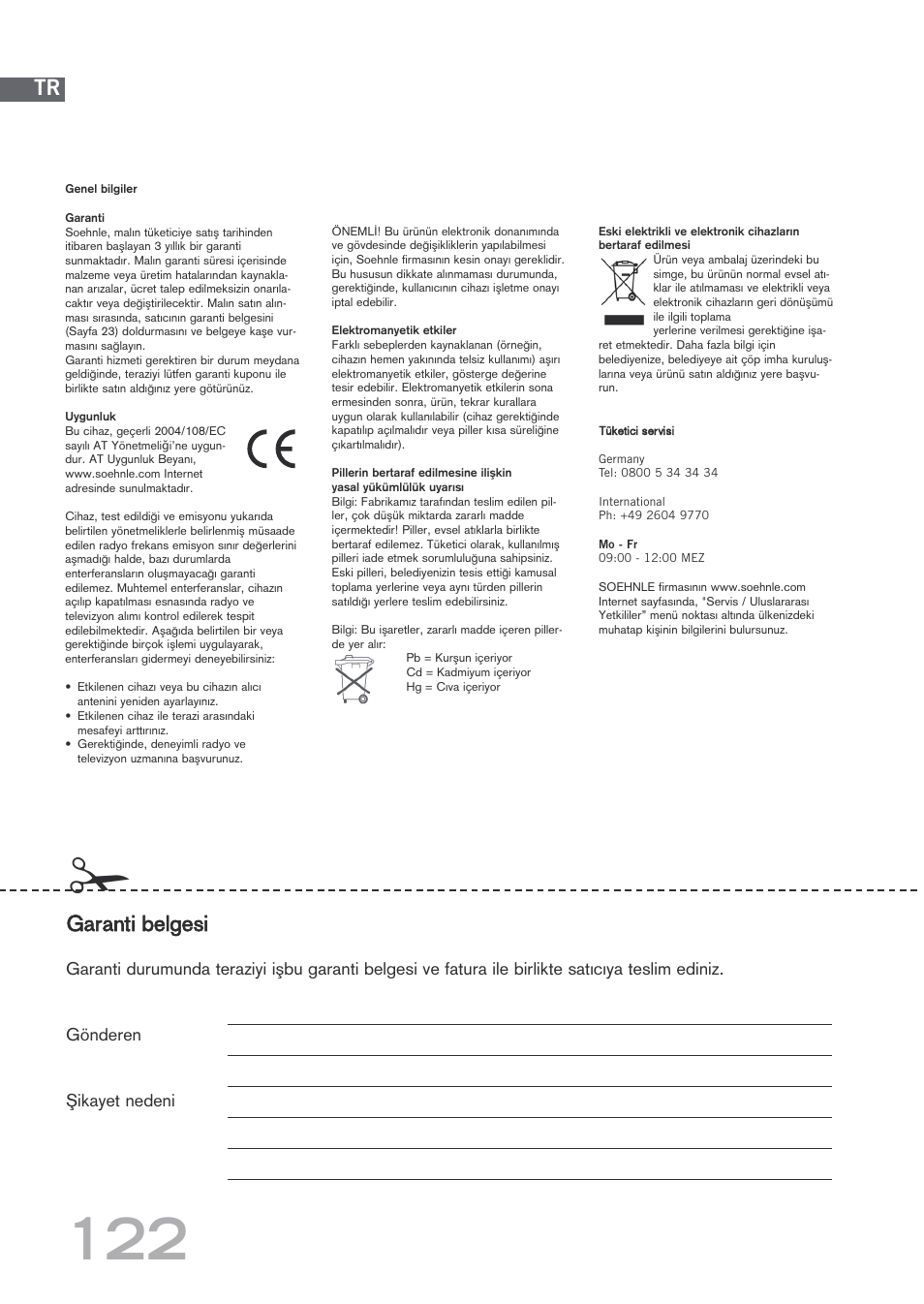 Garanti belgesi | SOEHNLE Body Balance Shape F3 User Manual | Page 122 / 148