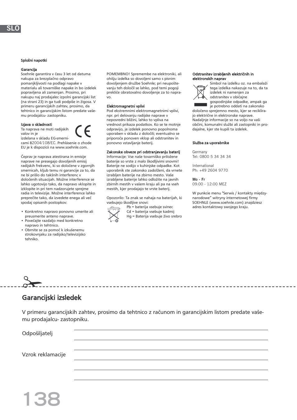 Garancijski izsledek | SOEHNLE Body Balance Shape F3 User Manual | Page 138 / 148
