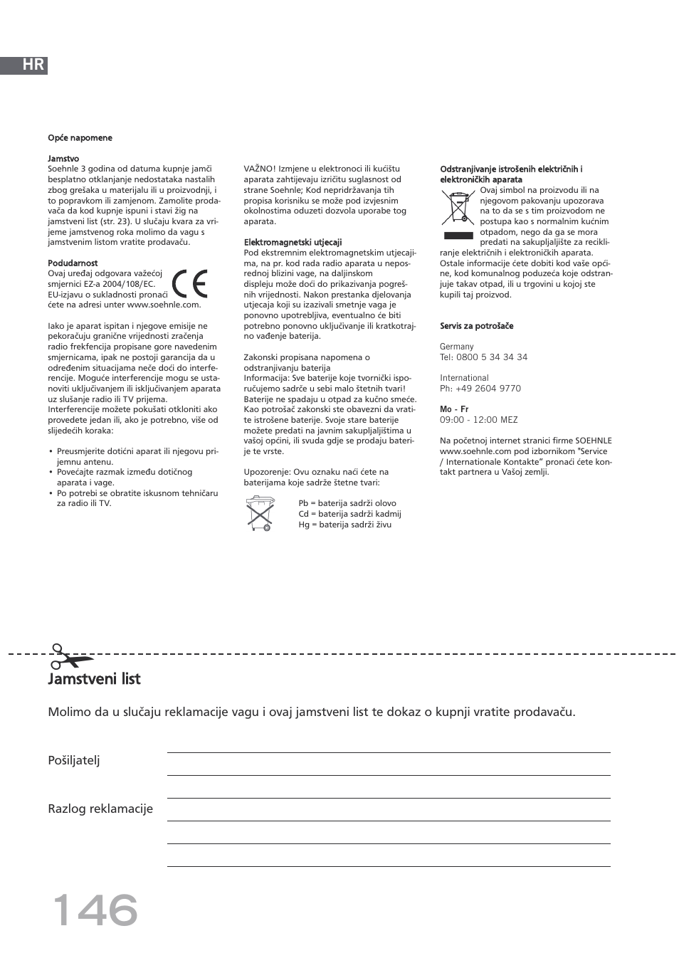 Jamstveni list | SOEHNLE Body Balance Shape F3 User Manual | Page 146 / 148