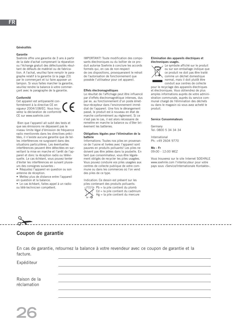 Coupon de garantie | SOEHNLE Body Balance Shape F3 User Manual | Page 26 / 148