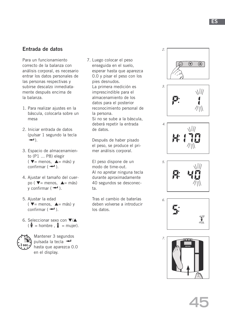 Entrada de datos | SOEHNLE Body Balance Shape F3 User Manual | Page 45 / 148