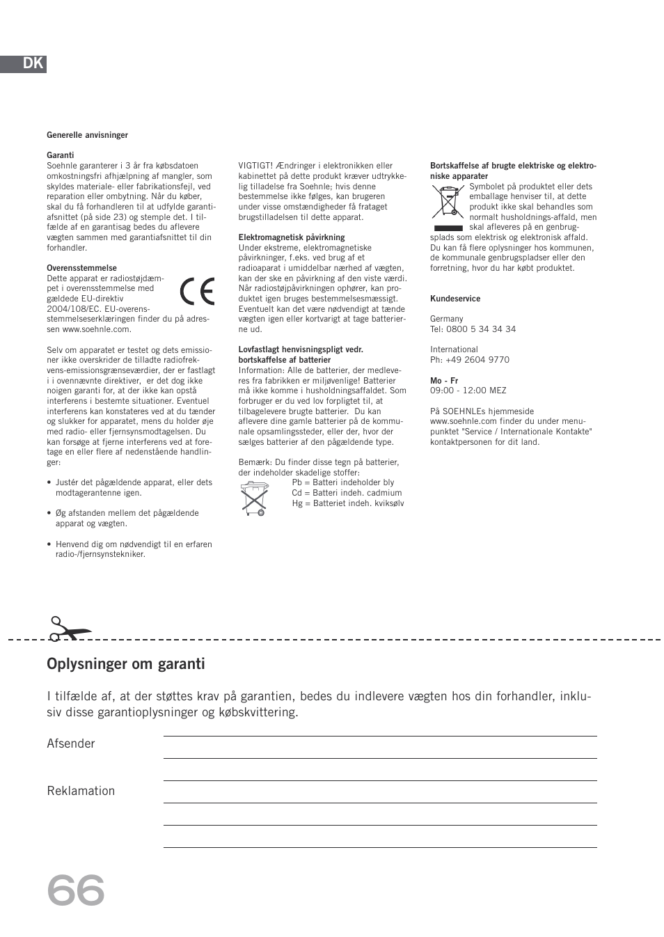 Oplysninger om garanti | SOEHNLE Body Balance Shape F3 User Manual | Page 66 / 148