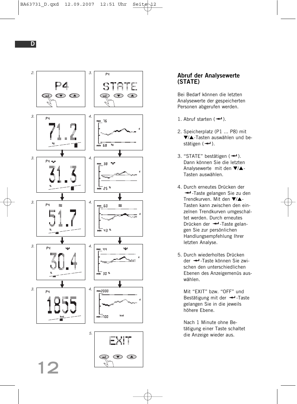 Abruf der analysewerte (state) | SOEHNLE Body Balance Slim FT5 User Manual | Page 12 / 400