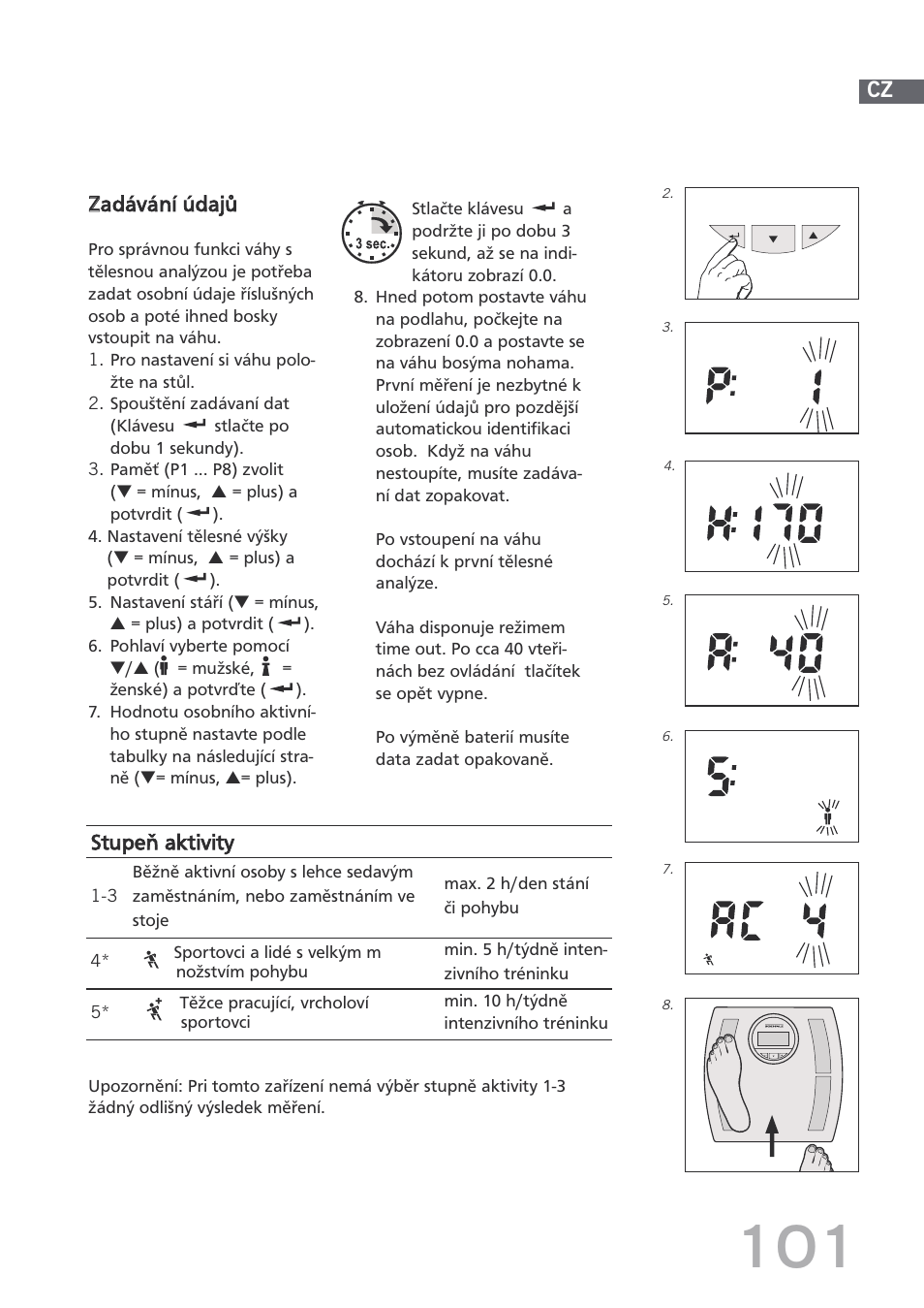 Zzadávání údajů, Stupeň aktivity | SOEHNLE Body Balance Shape F4 User Manual | Page 101 / 148